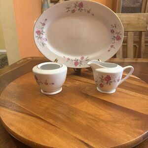 Wedding Rose by China (Made in China)  A TRAY, A SUGAR DISH(NO LID) & A CREAMER